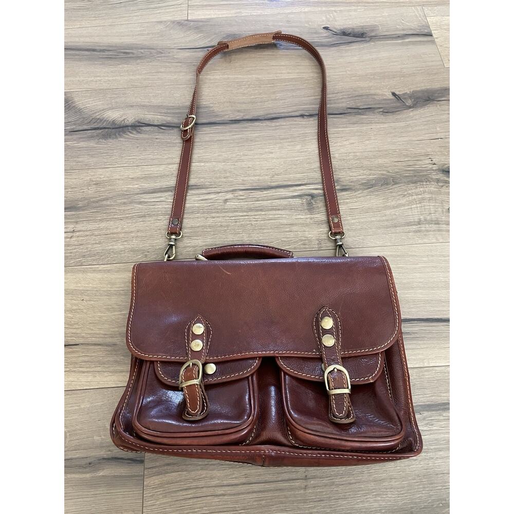 Floto Italian Leather Brown CEO Briefcase Laptop Messenger Bag Unisex Vintage